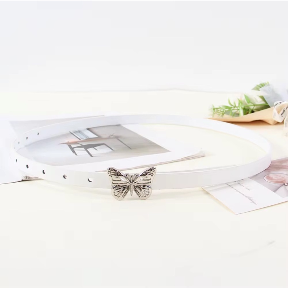 52. Butterfly Silver Buckle Brown thin belt